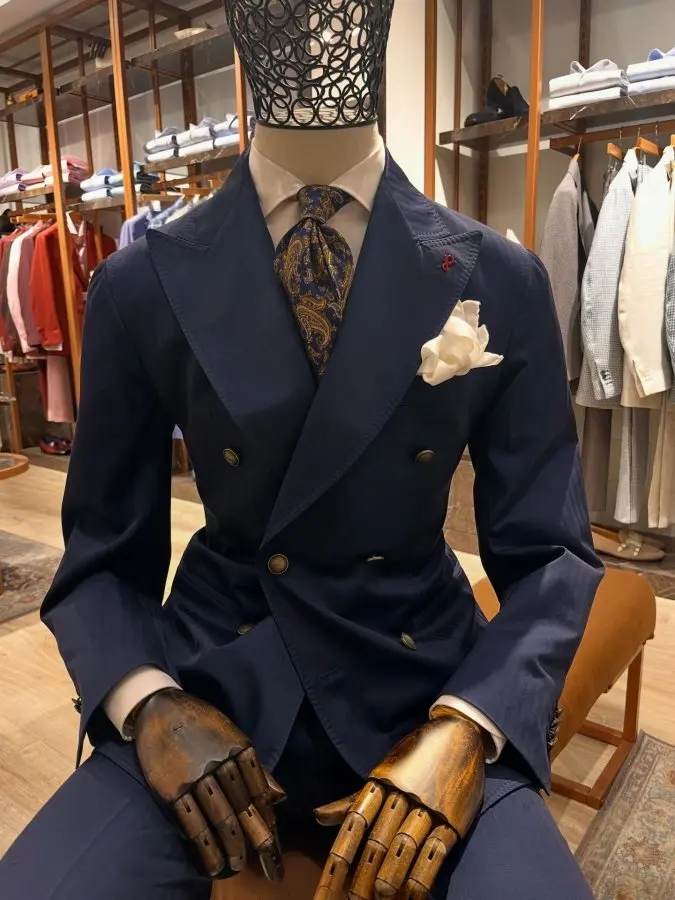 Navy double-breasted suit